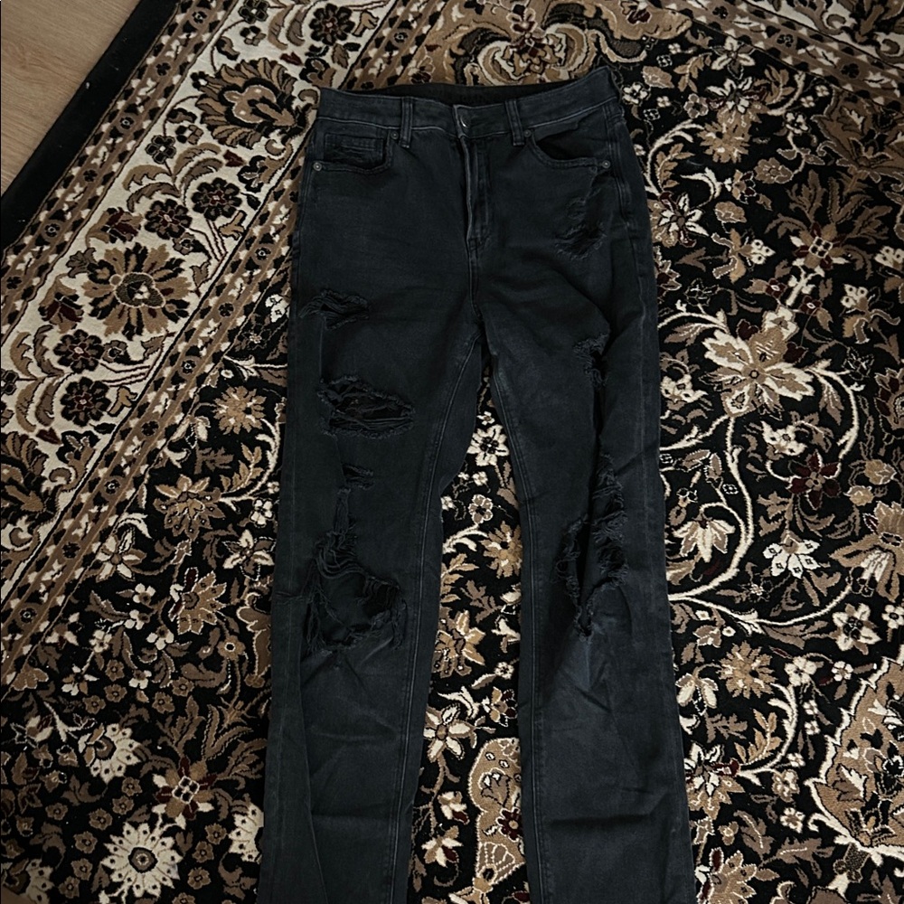 Black Distressed Mom Jeans
